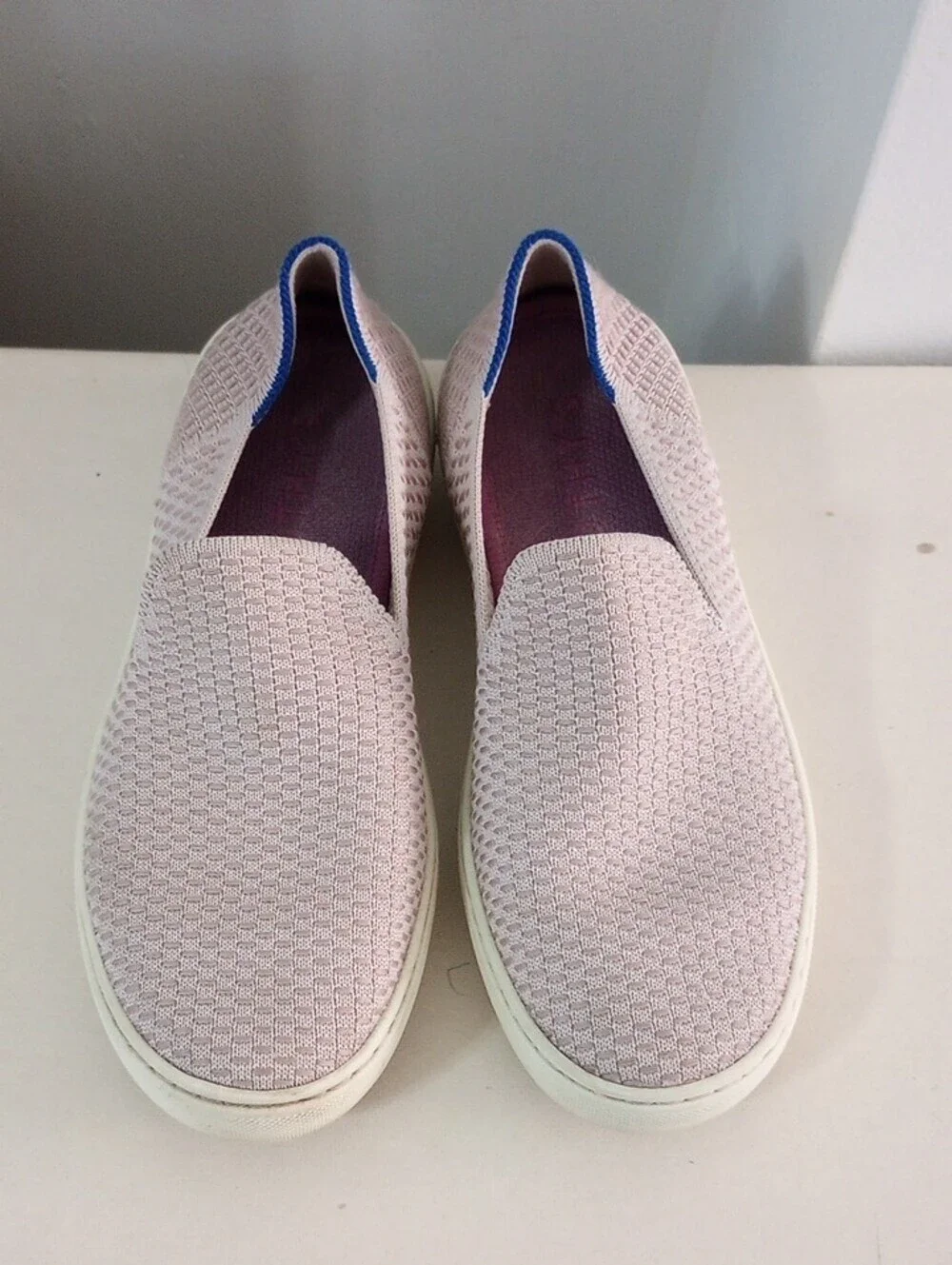 Rothy's Pastel Purple Knit Slip-On Flats with Blue Heel Trim Size 5